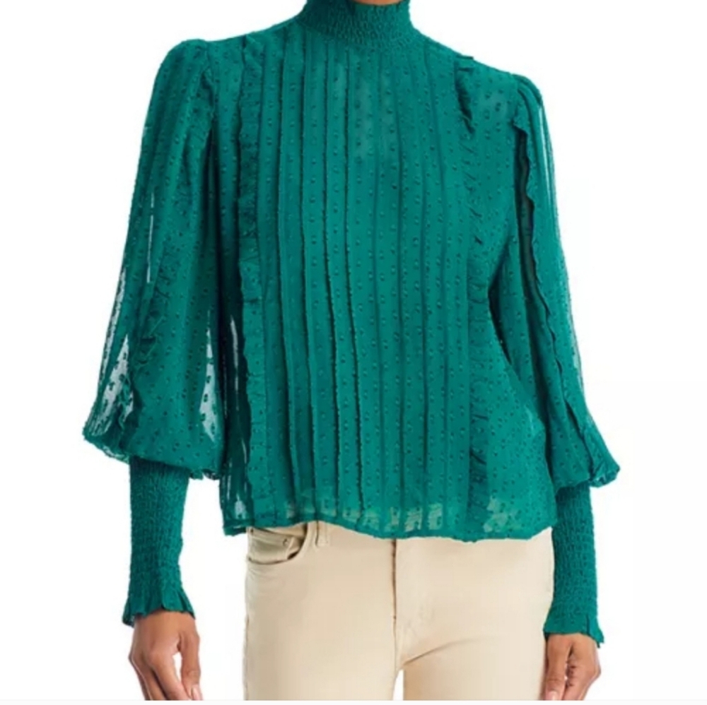 Farm Rio Emerald Ruffle Long Sleeve Blouse